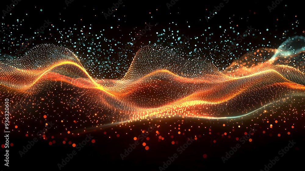 Poster abstract orange and blue light wave with bokeh effect, blending the beauty of light and color in a d