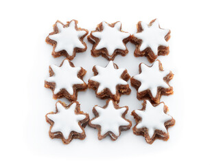Christmas cookies stack of cinnamon stars isolated on white