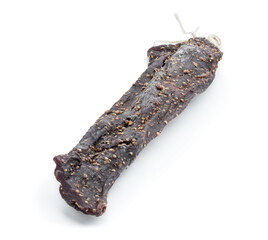 Delicacy dry smoked beef meat isolated on white