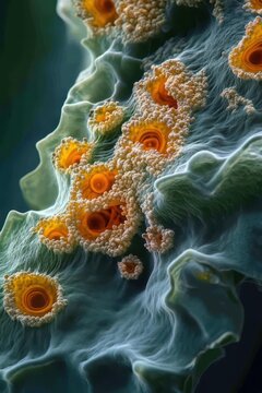 Microscopic adaptation mechanisms in extremophiles, showing cellular structures adapted to extreme environments
