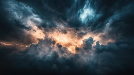 Obraz premium stormy sky with lots of clouds with lightning strikes