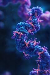 Obraz premium RNA translation visualized under a microscope, with ribosomes reading mRNA to synthesize proteins