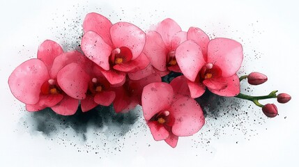 Watercolor Pink Orchids with