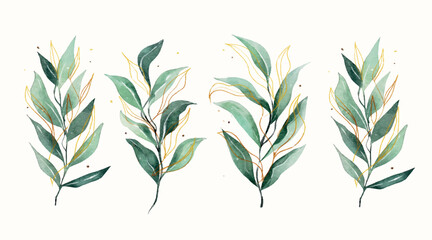 Naklejka premium Realistic Watercolor Plants Assortment