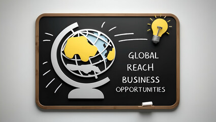 Obraz premium 3d Flat icon as Blackboard with Globe and Lightbulb concept as A blackboard featuring a globe and a lightbulb set against a whimsical background offering ample space for text or graphics symbolizing g