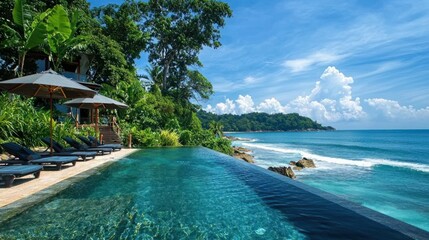 Serene Infinity Pool Retreat with Stunning Tropical Beach View