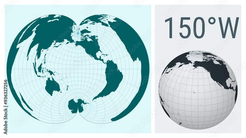 Poster world map animation. american polyconic projection. solid color style. animated world map in polycon