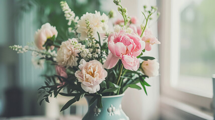 Obraz premium Spring flowers in vintage vase, beautiful floral arrangement, home decor, wedding and florist design