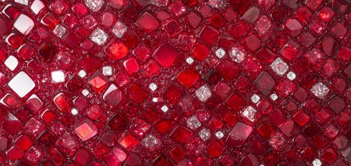 Closeup of a Red Ruby Mosaic A shimmering textured surface of deep red and silver facets creating a luxurious and intricate pattern