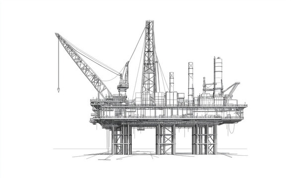 recommend clip art: Offshore oil rig standing on the sea drawing
