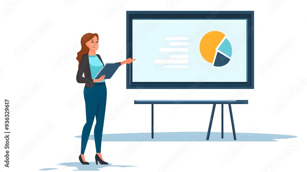 Aufkleber confident businesswoman giving an informative presentation using a projector and screen creating an 