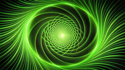 Green hypnotic spiral, abstract light tunnel, futuristic vortex pattern