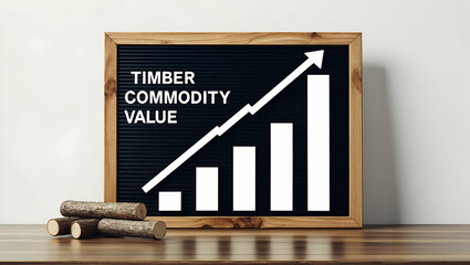 3d Flat icon as Blackboard with Timber and Upward Graph concept as A blackboard with timber and an upward graph set against a dreamy background offering ample space for text or graphics symbolizing th