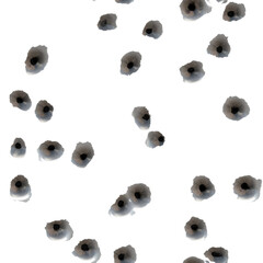 bullet impacts on metal surface seamless transparent background, graphic asset for texturing