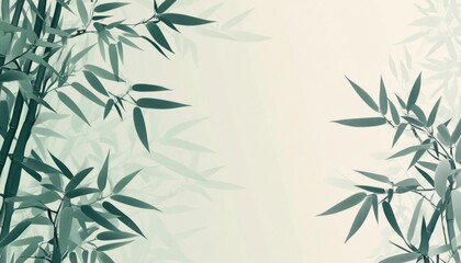  Minimalist Style Bamboo Forest Pattern on Light Green Background with Empty Space on the Side