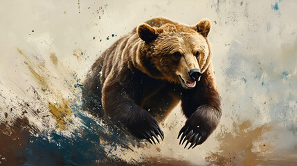 Fototapeta premium Artistic Style Painting of A Running Grizzly Bear A Hunting Grizzly Bear Aspect 16:9 Perfect for Art Board