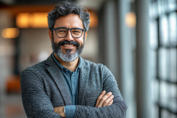 Obraz premium Confident Middle-Aged Professional with Grey Beard and Glasses