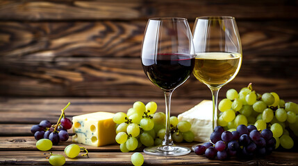 Obraz premium Rustic Still Life with Wine Grapes and Artisan Cheese.