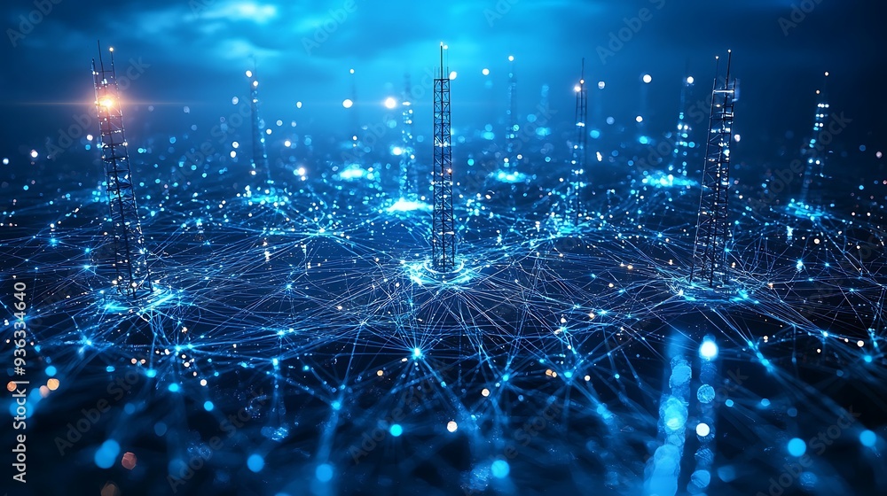 Poster abstract network connection background with a blue digital technology pattern, showcasing the intric