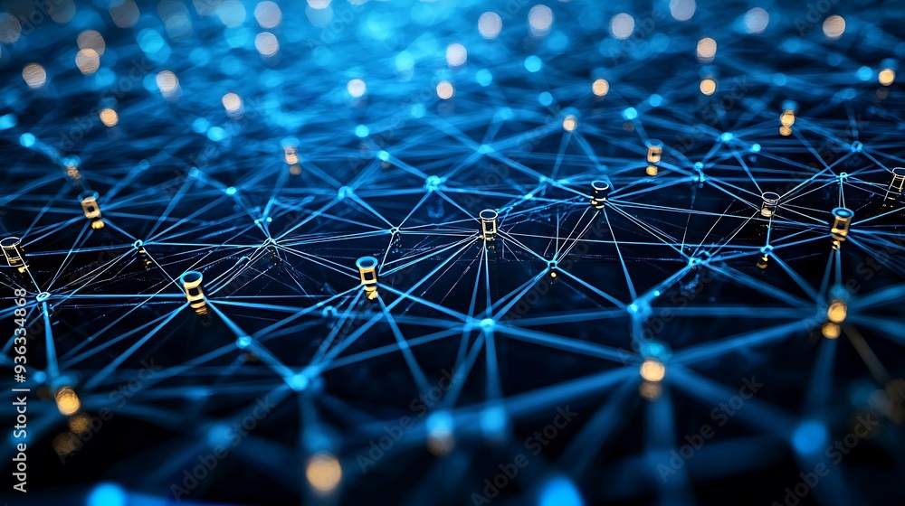 Poster abstract blue network connections, technology concept, representing the intricate and dynamic web of
