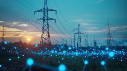 Electric Power Lines at Sunset