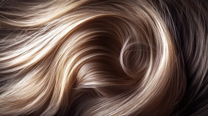 Fototapeta premium Flowing Golden Brown Hair Texture Close-Up - A close-up shot of silky golden brown hair in a flowing, wave-like pattern, showcasing the texture and shine.
