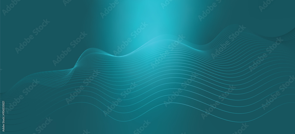 Poster curve wave seamless flowing particles. modern transparent line art striped. blue minimal round lines
