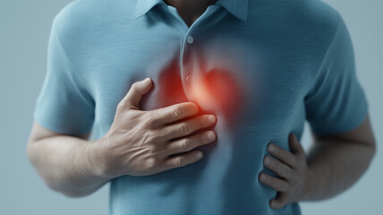 Sharp chest pain, close-up, flat design, cardiology theme, Complementary Color Scheme