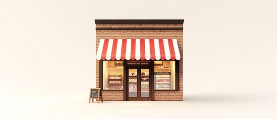 Charming storefront with a striped awning, inviting ambiance for visitors to enjoy delightful treats and unique offerings.