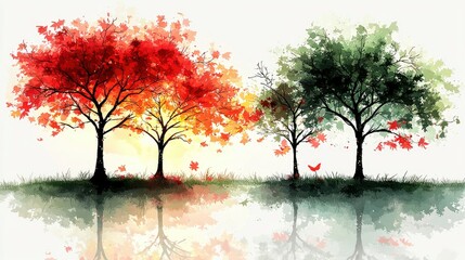 Watercolor Painting of Trees