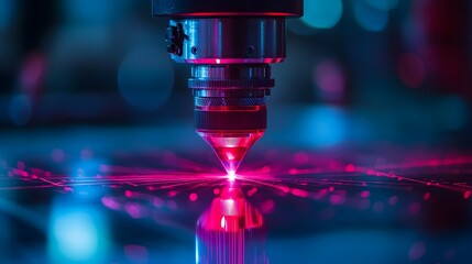 Laser Cutting Machine with Pink and Blue Lights