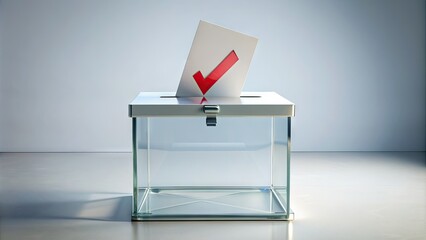 A sealed voting box with a prominent checkmark on the side, symbolizing democracy and the exercise of citizen's rights in a fair and free election.