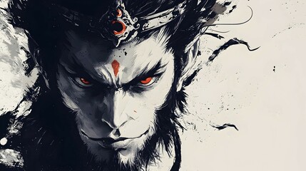 Fototapeta premium Angry Demon Monkey Face Digital Art Illustration