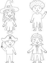 Halloween costume of kids coloring pages 