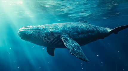 Fototapeta premium Big whale in the blue sea.