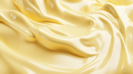 Fototapeta premium Closeup of custard surface, silky texture, white background, 3D illustration