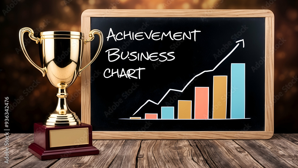 Poster photo realistic as blackboard with trophy and chart concept as a blackboard featuring a trophy and a