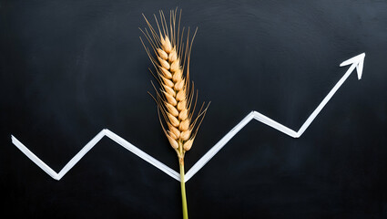 Photo Realistic as Blackboard with Wheat Sheaf and Rising Line concept as A blackboard featuring a wheat sheaf and a rising line set against a whimsical background offering ample space for text or gra