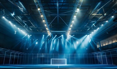 Dramatic Indoor Futsal Stadium With Bright Illumination And Epic Sports Backdrop