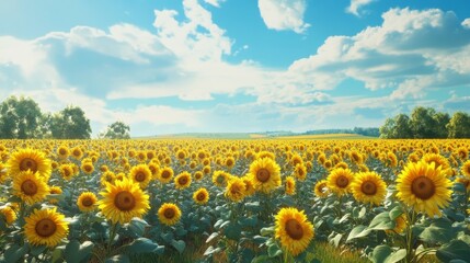 Obraz premium Golden Splendor: Breathtaking Sunflower Fields in Idyllic Countryside