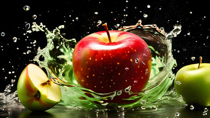 A swirling apple splash with bright liquid 