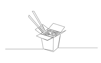 Continuous line drawing of Ramen Noodles in paper box. Noodles simple outline illustration.