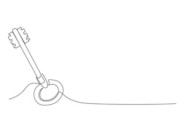Continuous line drawing of old home key. Vintage key house in simple outline illustration.