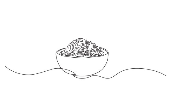 recommend clip art: Continuous line drawing of noodles in the bowl. Ramen noodles in simple outline illustration.