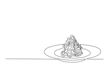 Continuous line drawing of noodles in the plate. spaghetti in simple outline illustration.