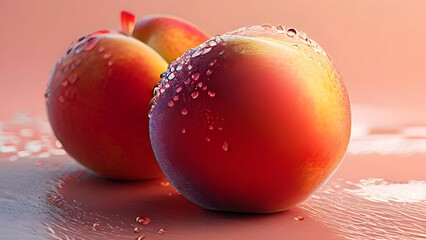 Closeup of peach fruit isolated on pastel background 