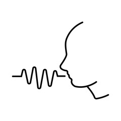 Minimalistic profile outline with sound waves symbolizing speech from the mouth