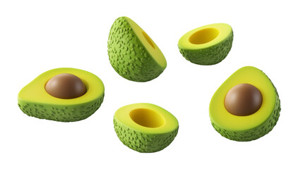 Five Halved Avocados Isolated 