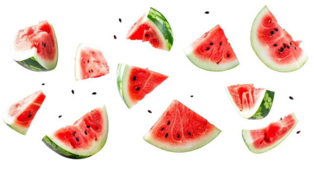 Watermelon slices falling 