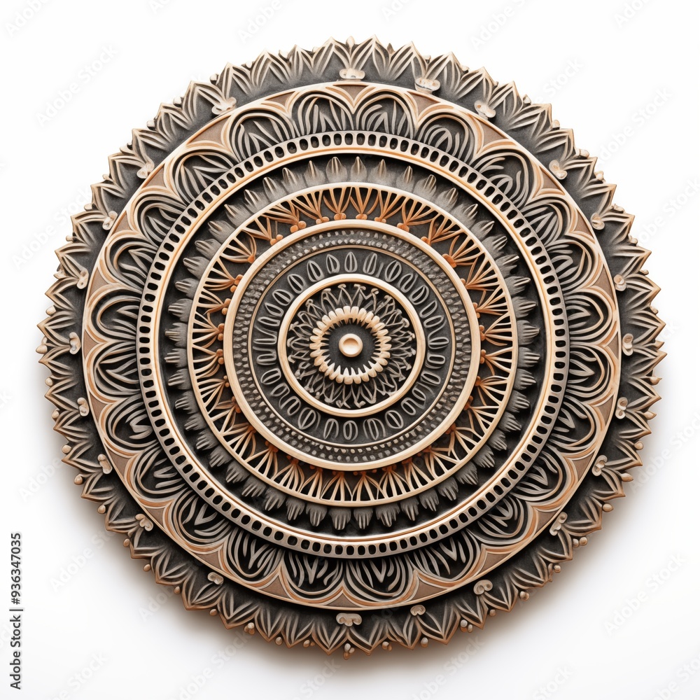 Poster a beautifully crafted circular bohemian mandala design featuring intricate patterns and layers in sh